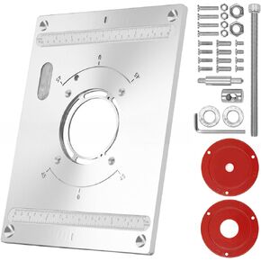 Aluminum Router Plate for Woodworking, Router Table Insert Plate Aluminum Router Insert Plate Router Table Mounting Plate with 2 X Router Table Insert 300 x 235 x 9.5mm