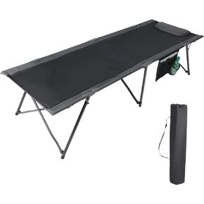 PORTAL Folding Camping Cot for Adults, 80" Extra Length Travel Cot with Pillow, Outdoor Sleeping Cots with Side Pockets, Easy to Set up Camping Cot with Carry Bag, Support 300LBS