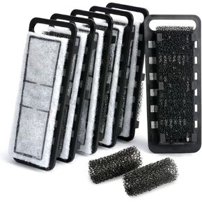 NICREW Replacement Filter Cartridges (6-Pack) for Slim Aquarium Filter with Intake Sponges (2-Pack)