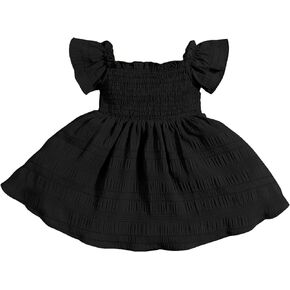 Floerns Baby Girl's Square Neck Shirred Short Sleeve Boho Flared Hem Dress