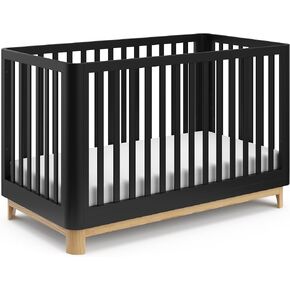 Storkcraft Santos 3-in-1 Convertible Crib (Black with Natural) – GREENGUARD Gold Certified, Fits Standard Crib Mattress, Converts to Toddler Bed and Daybed, Rounded Details, Designer Edition in Kuwait