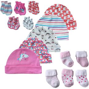 Chamie Baby's Organic Cotton Socks, Caps and Mittens Set for Baby Girls and Boys