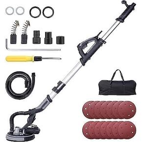 Towallmark Drywall Sander, 750W Electric Drywall Sander with Vacuum Dust Collection 7 Variable Speed 900-1800 RPM with LED Light, 14 Pcs Sanding Discs, Extendable & Foldable Handle