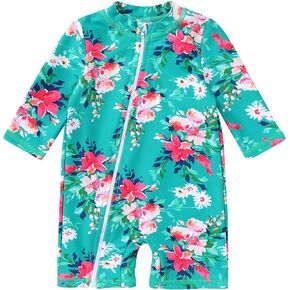 Baby Toddler Girls Swimsuit One-Piece Bathing Suit Full Zip Sun Protection Swimwear Rash Guard Swim Suit