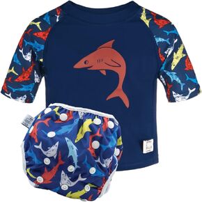 Beau and Belle Littles 3T Sharks Nageuret Swim Diaper and Rash Guard Set in Kuwait