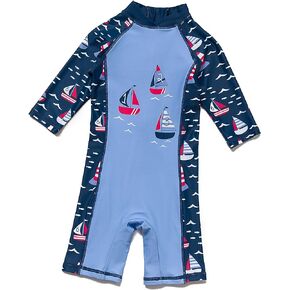 Baby Boy Sunsuits UPF 50+ One Piece 3/4 Sleeves Swimsuits Zipper with Sun Hat