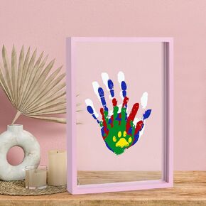Family Handprint Kit, DIY Art Print Wooden Frame for Family Night, Gifts for New Parents, Grandparents Gifts Ideas,5 Non-Toxic Paints (Black)