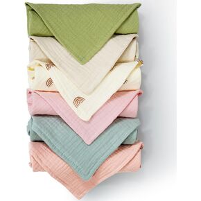 Baby Muslin Washcloths 11×11 inch Soft and Absorbent Cotton Face Towels for Baby Boys&Girls 6 Pack