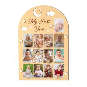 R HORSE My First Year Photo Frame Board - Baby’s First Year Picture Frame 12 Months Milestone Board Photo Display Wood Board Neutral Baby Keepsake Frame 1st Birthday Nursery Decor Gift for Boy Girl