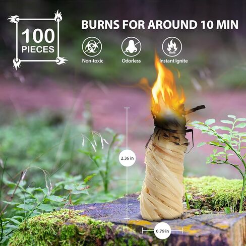 100 قطعة من أعواد إشعال النار من الفحم لحرائق المخيمات والتخييم ومدخنة النار وشواية الخشب وكريات البيتزا وفرن البيتزا الطبيعي الفوري الخفيف من الصنوبر للاستخدام الداخلي والخارجي in Kuwait