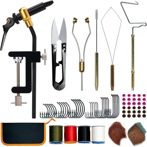 Fly Tying Kit Material Tools Kit Bobbin Fly Hooks Scissors Fly Beads Threader Needle Whip Finisher Fly Fishing Flies Starter Making Kit with Carry Bag in Saudi Arabia