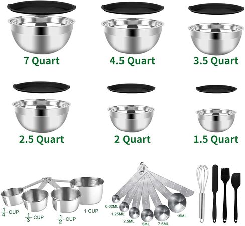 WEPSEN 5-Speed Electric Hand Mixer, 4 Large Mixing Bowls Set, Handheld Mixers with Whisks Beater, Stainless Steel Metal Nesting Bowl Measuring Cups Spoons Kitchen Cake Blender for Baking Supplies in Saudi Arabia