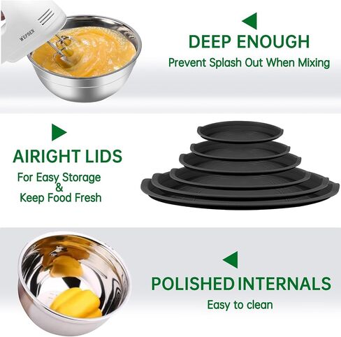 WEPSEN 5-Speed Electric Hand Mixer, 4 Large Mixing Bowls Set, Handheld Mixers with Whisks Beater, Stainless Steel Metal Nesting Bowl Measuring Cups Spoons Kitchen Cake Blender for Baking Supplies in Saudi Arabia