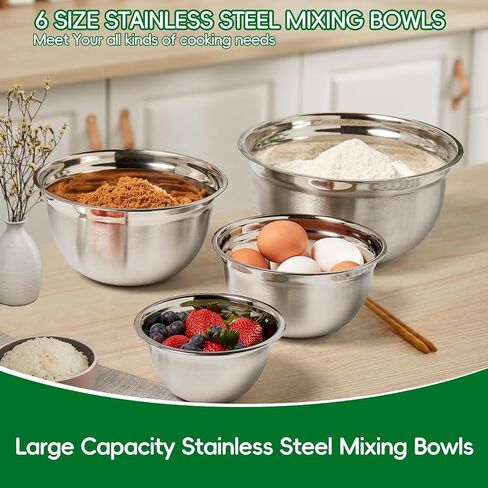 WEPSEN 5-Speed Electric Hand Mixer, 4 Large Mixing Bowls Set, Handheld Mixers with Whisks Beater, Stainless Steel Metal Nesting Bowl Measuring Cups Spoons Kitchen Cake Blender for Baking Supplies in Saudi Arabia
