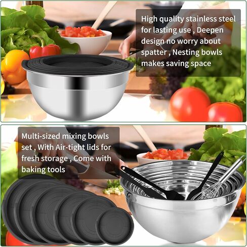 WEPSEN 5-Speed Electric Hand Mixer, 4 Large Mixing Bowls Set, Handheld Mixers with Whisks Beater, Stainless Steel Metal Nesting Bowl Measuring Cups Spoons Kitchen Cake Blender for Baking Supplies in Saudi Arabia