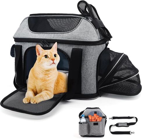حاملة القطط Supet ناعمة مع إمكانية توسيع الجزء العلوي والجانبي، معتمدة من شركة الطيران الناقلة للكلاب للقطط. حاملات الكلاب الشبكية المضادة للخدش للكلاب الصغيرة والقطط الكبيرة، أقصى وزن 25 رطلاً. in Kuwait