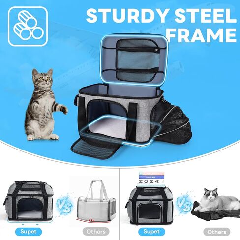 حاملة القطط Supet ناعمة مع إمكانية توسيع الجزء العلوي والجانبي، معتمدة من شركة الطيران الناقلة للكلاب للقطط. حاملات الكلاب الشبكية المضادة للخدش للكلاب الصغيرة والقطط الكبيرة، أقصى وزن 25 رطلاً. in Kuwait