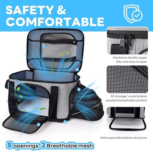 حاملة القطط Supet ناعمة مع إمكانية توسيع الجزء العلوي والجانبي، معتمدة من شركة الطيران الناقلة للكلاب للقطط. حاملات الكلاب الشبكية المضادة للخدش للكلاب الصغيرة والقطط الكبيرة، أقصى وزن 25 رطلاً. in Kuwait