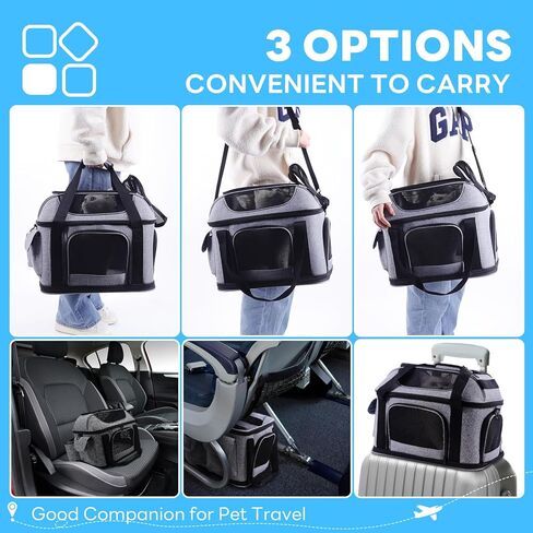 حاملة القطط Supet ناعمة مع إمكانية توسيع الجزء العلوي والجانبي، معتمدة من شركة الطيران الناقلة للكلاب للقطط. حاملات الكلاب الشبكية المضادة للخدش للكلاب الصغيرة والقطط الكبيرة، أقصى وزن 25 رطلاً. in Kuwait
