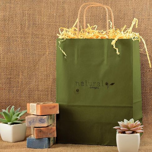 أكياس الهدايا الخضراء - 8 × 4 × 10 100 عبوة من أكياس التسوق الصغيرة المصنوعة من الزيتون مع مقابض، وحقائب حمل ورقية قابلة للتخصيص للبوتيك، والتجزئة، وضيوف الزفاف، والعطلات، وأعياد الميلاد، والأعمال التجارية الصغيرة، بكميات كبيرة in Kuwait