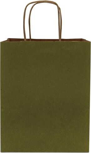 أكياس الهدايا الخضراء - 8 × 4 × 10 100 عبوة من أكياس التسوق الصغيرة المصنوعة من الزيتون مع مقابض، وحقائب حمل ورقية قابلة للتخصيص للبوتيك، والتجزئة، وضيوف الزفاف، والعطلات، وأعياد الميلاد، والأعمال التجارية الصغيرة، بكميات كبيرة in Kuwait