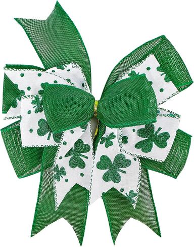 Clover Patrick's Day Wreath Bow Green Shamrock Irish Holiday DIY Crafts Gift Ribbon Bow Ornaments for St. Patrick's Day (9.5 x 13 inch) in Saudi Arabia