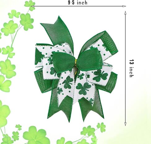 Clover Patrick's Day Wreath Bow Green Shamrock Irish Holiday DIY Crafts Gift Ribbon Bow Ornaments for St. Patrick's Day (9.5 x 13 inch) in Saudi Arabia