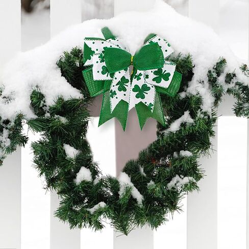 Clover Patrick's Day Wreath Bow Green Shamrock Irish Holiday DIY Crafts Gift Ribbon Bow Ornaments for St. Patrick's Day (9.5 x 13 inch) in Saudi Arabia