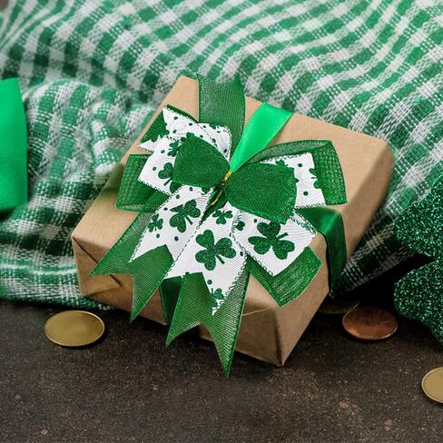 Clover Patrick's Day Wreath Bow Green Shamrock Irish Holiday DIY Crafts Gift Ribbon Bow Ornaments for St. Patrick's Day (9.5 x 13 inch) in Saudi Arabia