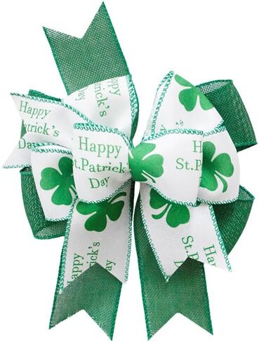 Clover Patrick's Day Wreath Bow Green Shamrock Irish Holiday DIY Crafts Gift Ribbon Bow Ornaments for St. Patrick's Day (9.5 x 13 inch) in Saudi Arabia