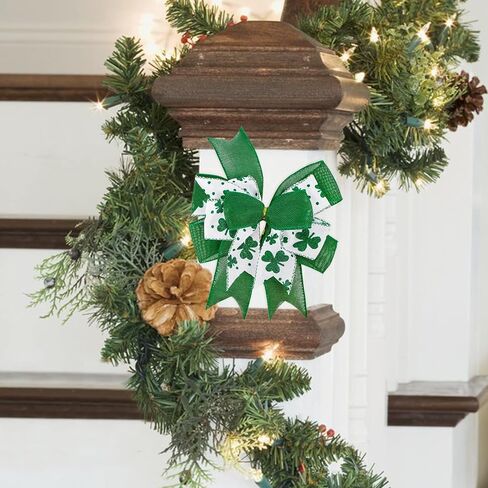 Clover Patrick's Day Wreath Bow Green Shamrock Irish Holiday DIY Crafts Gift Ribbon Bow Ornaments for St. Patrick's Day (9.5 x 13 inch) in Saudi Arabia