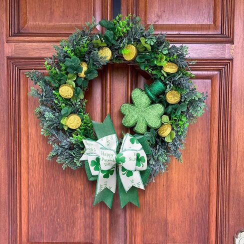 Clover Patrick's Day Wreath Bow Green Shamrock Irish Holiday DIY Crafts Gift Ribbon Bow Ornaments for St. Patrick's Day (9.5 x 13 inch) in Saudi Arabia