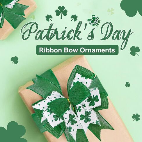 Clover Patrick's Day Wreath Bow Green Shamrock Irish Holiday DIY Crafts Gift Ribbon Bow Ornaments for St. Patrick's Day (9.5 x 13 inch) in Saudi Arabia