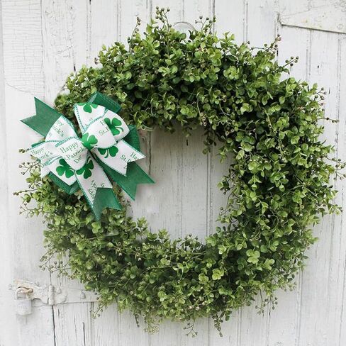 Clover Patrick's Day Wreath Bow Green Shamrock Irish Holiday DIY Crafts Gift Ribbon Bow Ornaments for St. Patrick's Day (9.5 x 13 inch) in Saudi Arabia