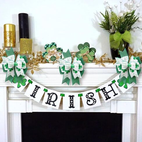 Clover Patrick's Day Wreath Bow Green Shamrock Irish Holiday DIY Crafts Gift Ribbon Bow Ornaments for St. Patrick's Day (9.5 x 13 inch) in Saudi Arabia