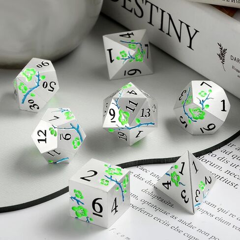 مجموعة النرد المعدنية D&D، DNDND 7 قطع مجموعة نرد DND معدنية على شكل زهرة مع علبة هدايا رائعة للعبة الزنزانات والتنين على الطاولة (أسود غير لامع مع زهرة وردية) in Saudi Arabia