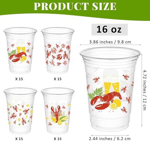أكواب بلاستيكية لغلي جراد البحر سعة 16 أونصة، 60 قطعة من لوازم حفلات جراد البحر، أكواب شفافة من البلاستيك للشرب، أكواب جراد البحر، أكواب حفلات غليان جراد البحر لتزيين حفلات أعياد الميلاد والمأكولات البحرية in Kuwait
