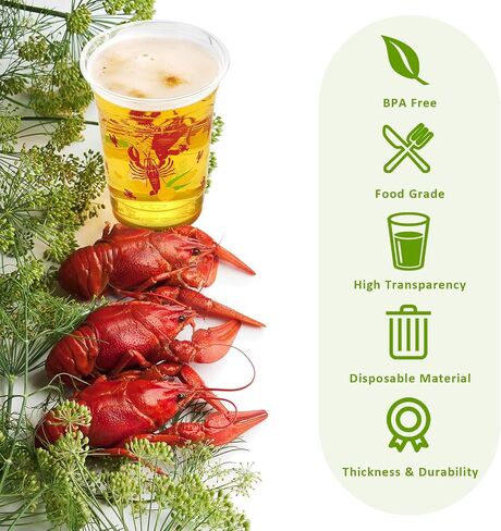 أكواب بلاستيكية لغلي جراد البحر سعة 16 أونصة، 60 قطعة من لوازم حفلات جراد البحر، أكواب شفافة من البلاستيك للشرب، أكواب جراد البحر، أكواب حفلات غليان جراد البحر لتزيين حفلات أعياد الميلاد والمأكولات البحرية in Kuwait