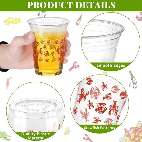 أكواب بلاستيكية لغلي جراد البحر سعة 16 أونصة، 60 قطعة من لوازم حفلات جراد البحر، أكواب شفافة من البلاستيك للشرب، أكواب جراد البحر، أكواب حفلات غليان جراد البحر لتزيين حفلات أعياد الميلاد والمأكولات البحرية in Kuwait
