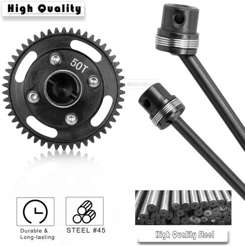 RCHuiWow RC 50T Diff Gear & Drive Shafts محاور ترقية الجزء لـ 1/8 Kraton 6s، مركز CVD الأمامي والخلفي، أعمدة دفع فولاذية #45 مع شبشب 50T، أزرق داكن in Kuwait