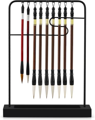 9-Pins Calligraphy Sumi Brush Hanger Chinese Calligraphy Brush Holder Metal Wenge Brush Holder for Study Room Home Office (Writing Brush Not Included) in Kuwait