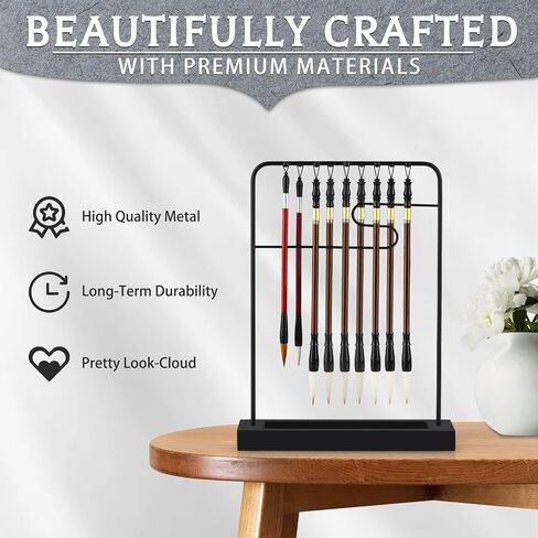 9-Pins Calligraphy Sumi Brush Hanger Chinese Calligraphy Brush Holder Metal Wenge Brush Holder for Study Room Home Office (Writing Brush Not Included) in Kuwait