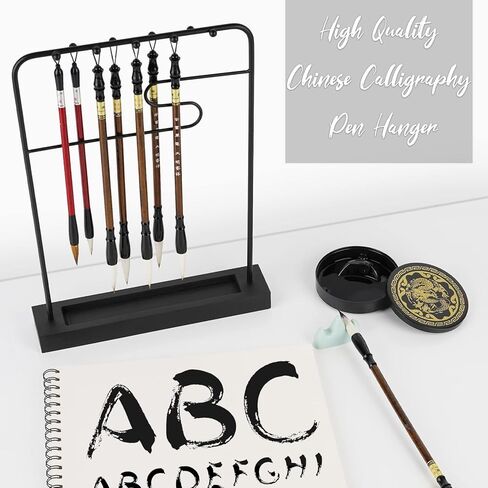 9-Pins Calligraphy Sumi Brush Hanger Chinese Calligraphy Brush Holder Metal Wenge Brush Holder for Study Room Home Office (Writing Brush Not Included) in Kuwait