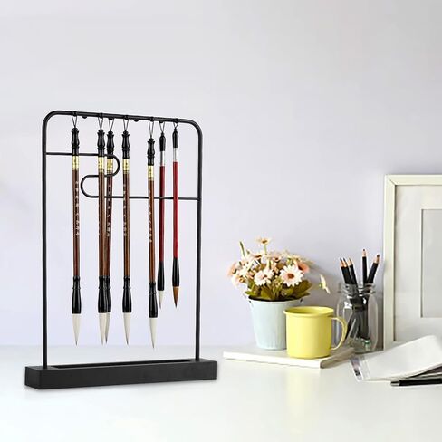 9-Pins Calligraphy Sumi Brush Hanger Chinese Calligraphy Brush Holder Metal Wenge Brush Holder for Study Room Home Office (Writing Brush Not Included) in Kuwait