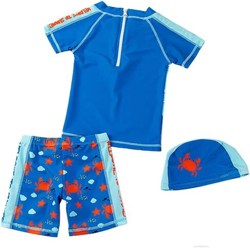 Mud Kingdom Little Boys 3 Pieces Swimsuit Cartoon Bathing Suit Rash Guards with Hat in Kuwait