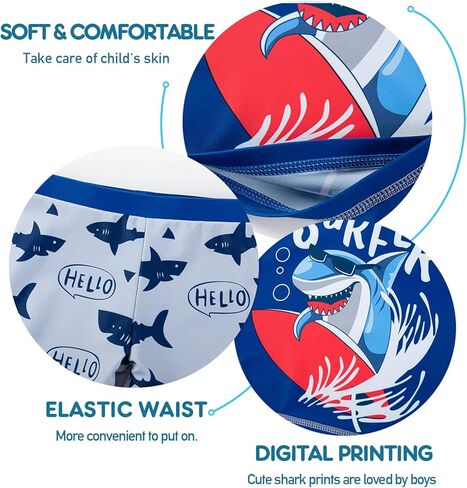 Mud Kingdom Little Boys 3 Pieces Swimsuit Cartoon Bathing Suit Rash Guards with Hat in Kuwait