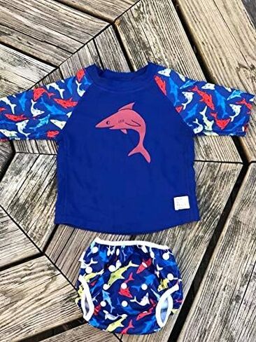 Beau and Belle Littles 3T Sharks Nageuret Swim Diaper and Rash Guard Set in Kuwait