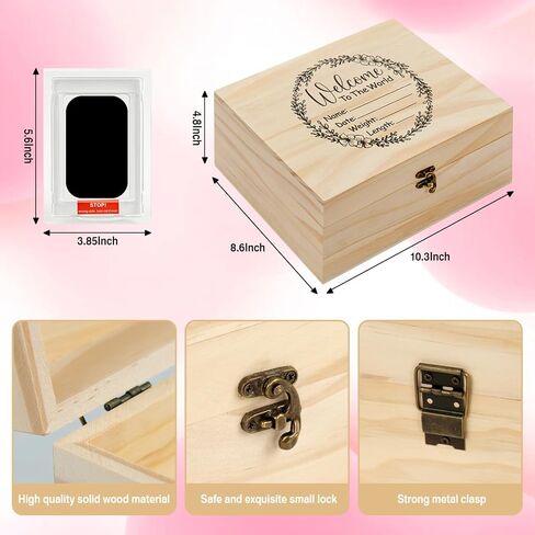 صندوق تذكار خشبي كبير للصور لمجموعة بصمة القدم للأولاد، صندوق تذكار للذكريات العزيزة، صندوق حفظ الأسنان للفتيات، صناديق تخزين للبنات/الصبي، صندوق تذكار 10.3 بوصة × 8.6 بوصة × 4.8 بوصة in Kuwait