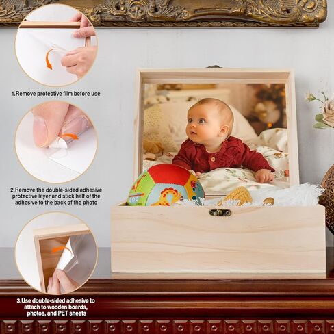 صندوق تذكار خشبي كبير للصور لمجموعة بصمة القدم للأولاد، صندوق تذكار للذكريات العزيزة، صندوق حفظ الأسنان للفتيات، صناديق تخزين للبنات/الصبي، صندوق تذكار 10.3 بوصة × 8.6 بوصة × 4.8 بوصة in Kuwait