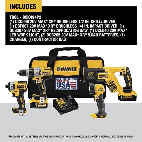 DEWALT DCK494P2 20V Max XR Lithium Ion 4-Tool Combo Kit with DEWALT DWA2FTS100 Screwdriving and Drilling Set, 100 Piece in Saudi Arabia